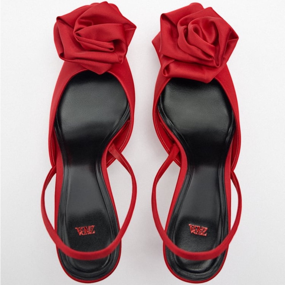 Zara Red Flower Slingbacks - Picture 14 of 16